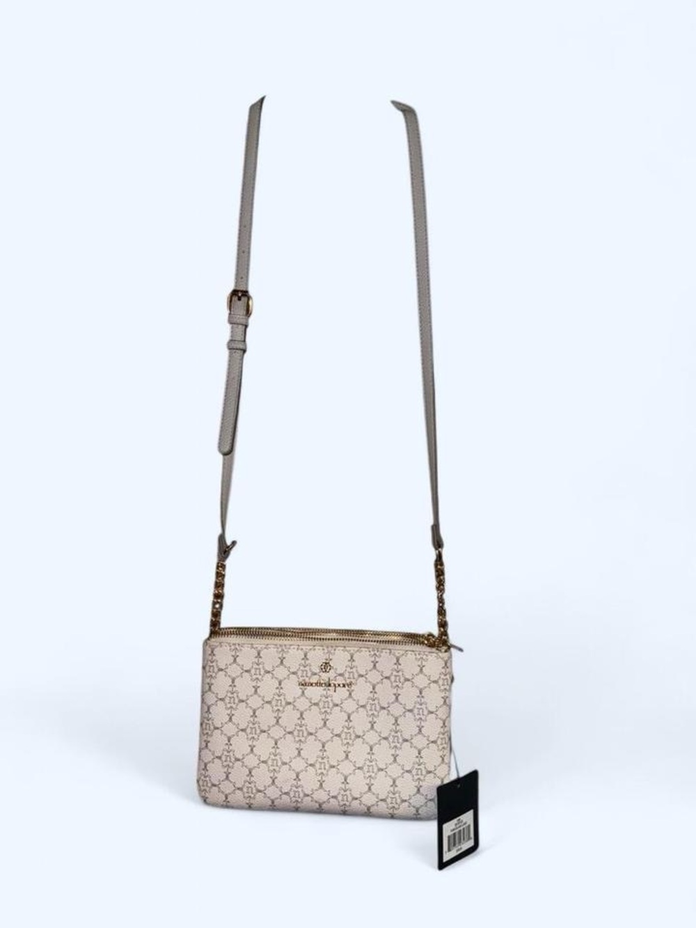 Nanette Lepore Cream Logo-Print Crossbody with Chain Accent